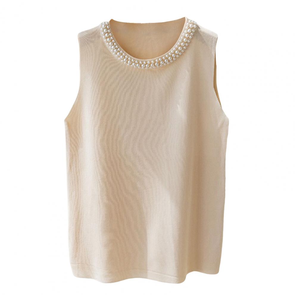 Relaxed Fit Fit Vest Top Elegant Faux Pearl Knit Vest Comfortable Tank Top Stylish 3d Cut Relaxed Fit Fit Blouse for Women Sleeveless Tee