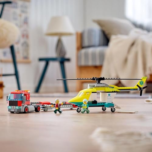LEGO City Rescue Helicopter Transport Truck 60343, a toy block gift for boys and girls ages 5 and up.
