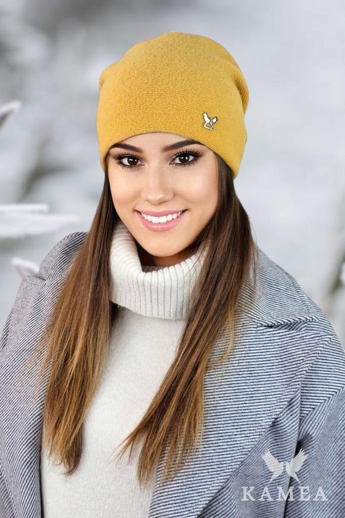 Lily Plain Wool Women' Hat with Logo Mustard Color
