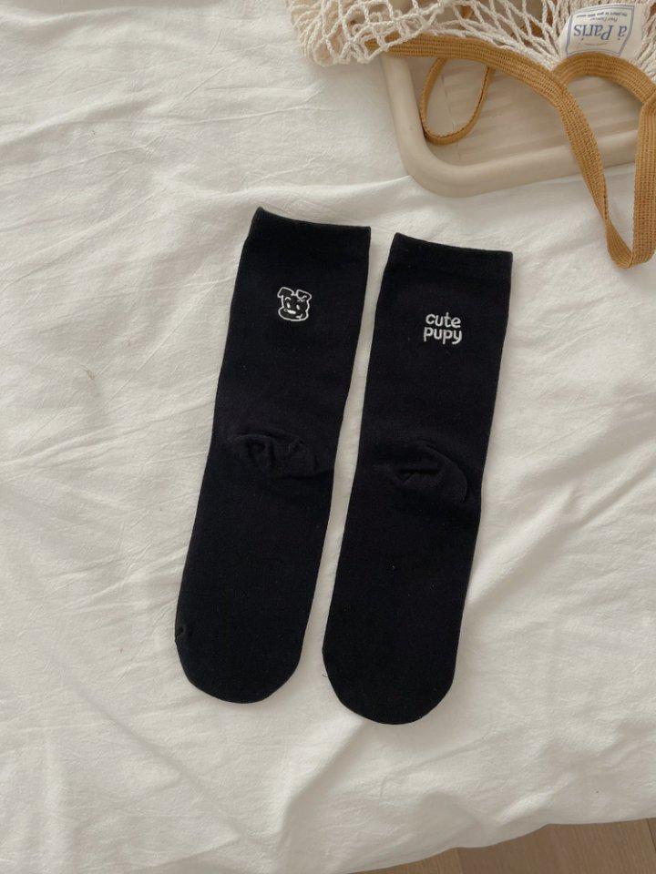 

Корейские носки до середины икры в стиле INS с вышивкой мультяшного щенка и букв AB One Size