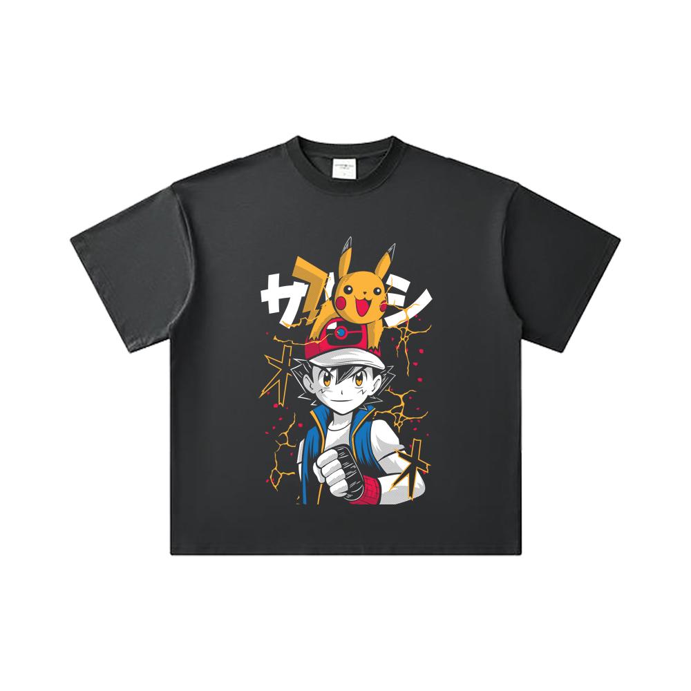 260 GSM Double Yarn 32 Count 100% Cotton Pokemon V2 Ash Print Unisex Heavy Cotton T Shirt
