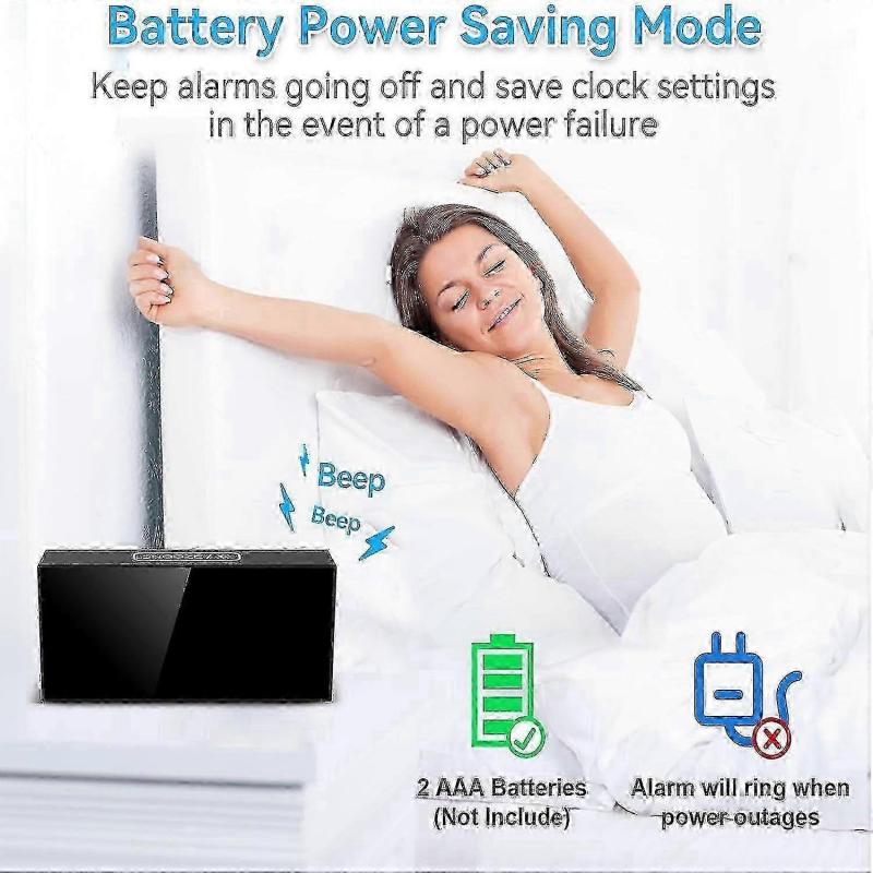 Vibrationswecker für Tiefschläfer, lauter Ton, große Ziffern, 5 Helligkeitsstufen (Schwarz und blau)