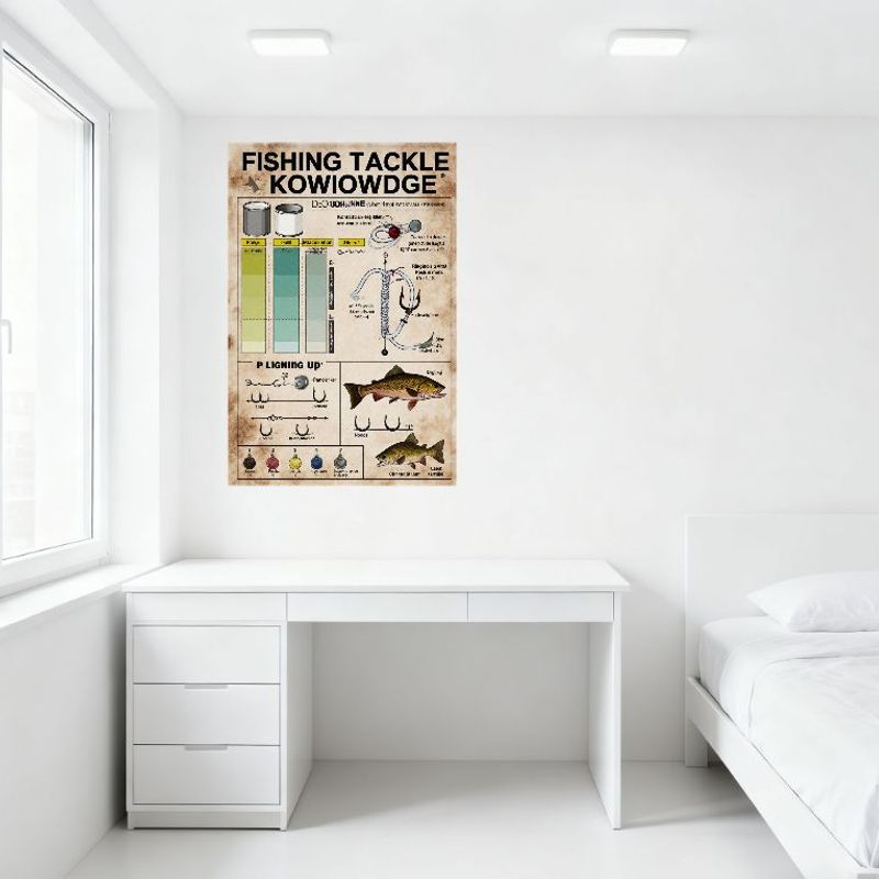 Vintage rybářské potřeby Znalosti Kovová plechová cedule - Uzly Táhlo Háček Závaží Průvodce Retro plakát pro pánský pokoj Bar Domácí dekorace