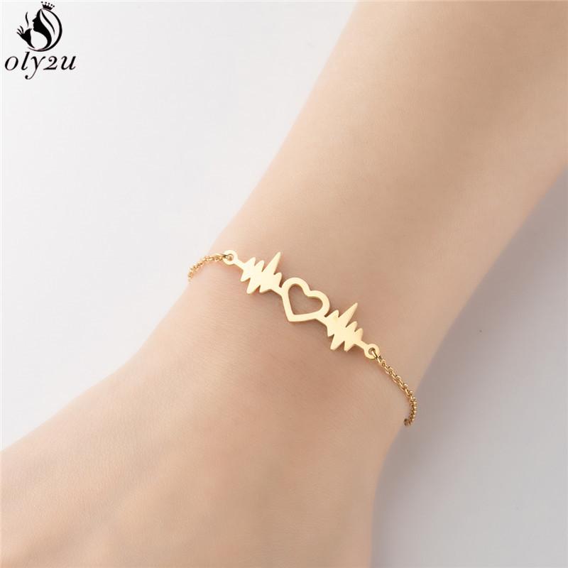 Stainless Steel Electrocardiogram Charm Bracelet for Women Hollow Love Heart Wristband Jewelry Doctor Nurse ECG Bracelets Gifts