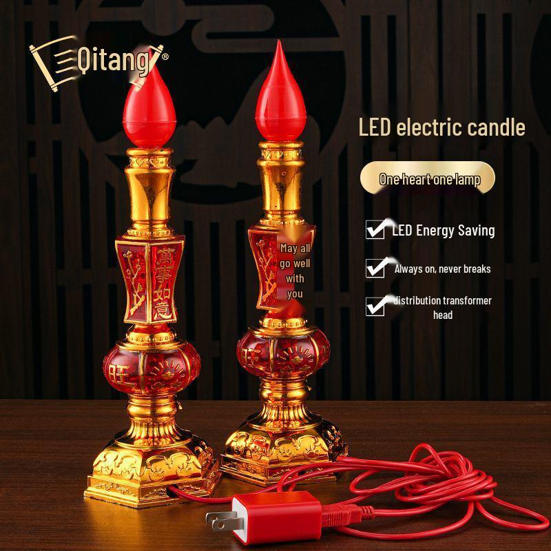God of Wealth LED Candle Lights: USB-Powered Long-Lasting Crystal Buddha Lamp Pair