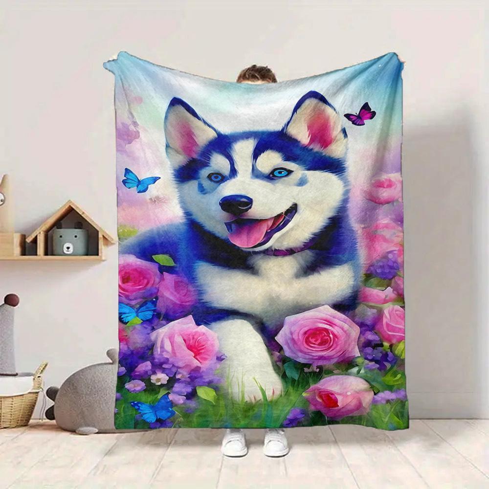 1pc Husky Puppy Blanket Lightweight Blanket Throw Blanket For Sofa, Bed, Travel, Camping, Livingroom, Office, Couch, Chair yy251010053