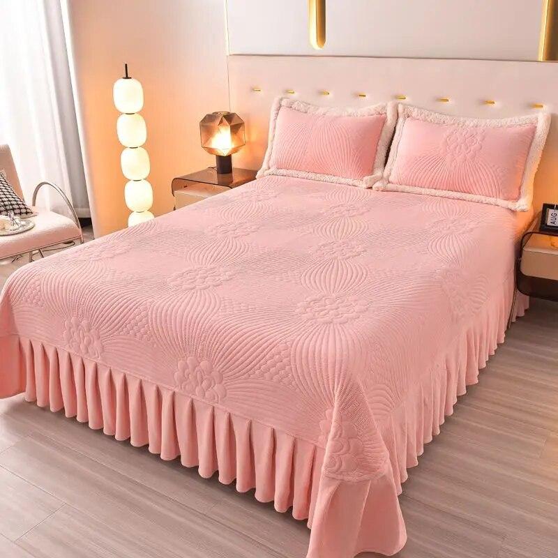 Γάλα βελούδινο κάλυμμα κρεβατιού για διατήρηση της ζεστασιάς, χειμερινό βελούδινο, απλό και χοντρό βαμβακερό καπιτονέ κάλυμμα κρεβατιού για όλες τις εποχές