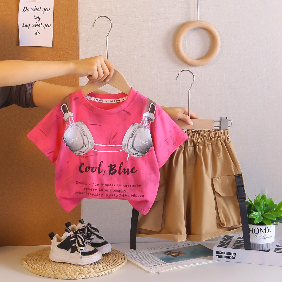 Cool Boys  Headphone Print T-shirt & Shorts Summer 2026 Set - Toddler Casual Wear M маджента