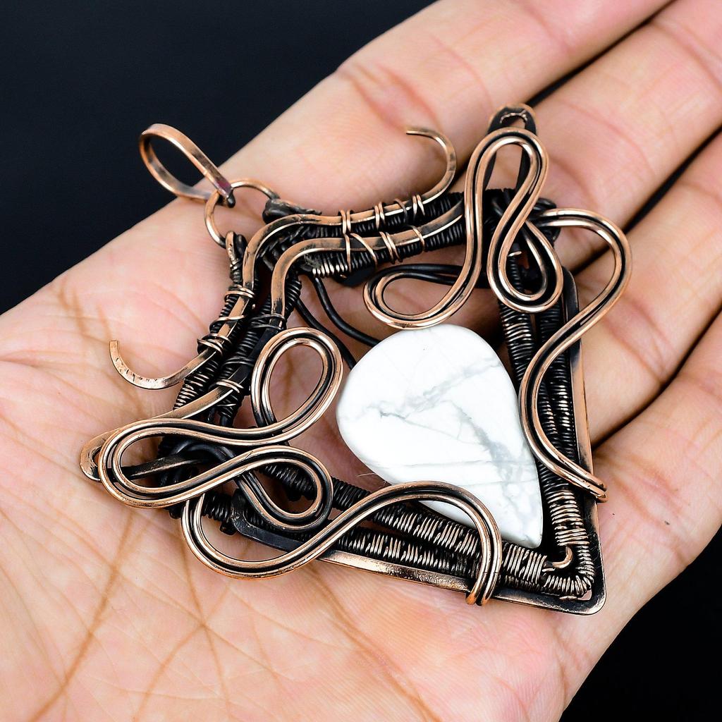 Howlite Pendant, 999 Copper Wire Wrapped Gemstone Jewelry, Handmade Pendant, For Thanksgiving