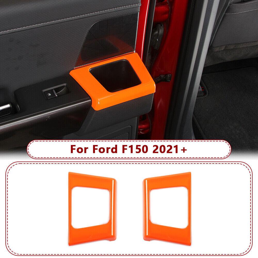 Interior Rear Door Handle Cup Holder Panel Trim Bezel For Ford F150 2021+ Orange