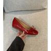 2025 New Spring French Small Inner Height Increase Flat Shoes Women's Bow Ballet Shoes Square Head Shallow Mouth Single Shoes