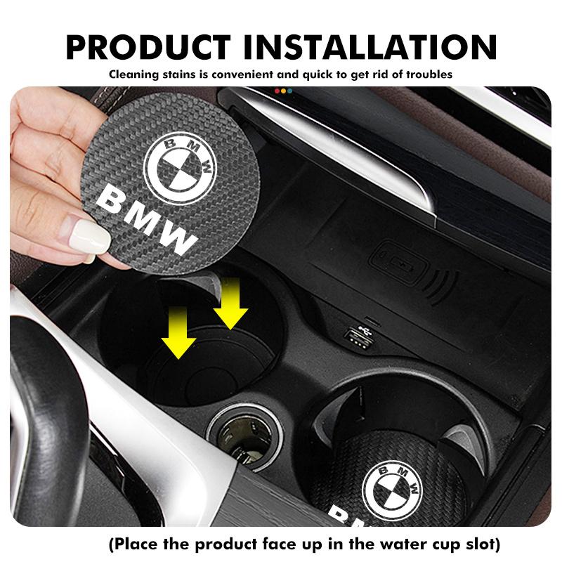OOYR4 2pcs Car Cup Holder Insert Pad Emblem Coaster Anti-Slip Mat For BMW Performance X1 M3 M6 F01 F02 E34 E36 E60 F10 F20 X6
