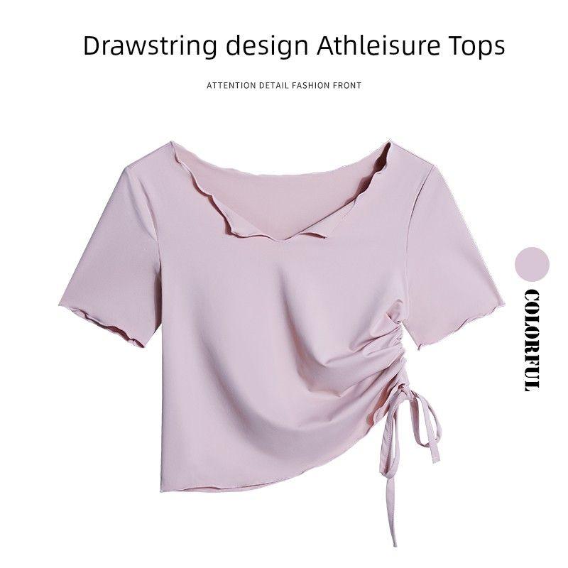 

Дофаминовая йога футболка с коротким рукавом женская летняя модная облегающая быстросохнущая футболка необычная тренировка пилатес фитнес с коротким рукавом Purple short sleeve XL