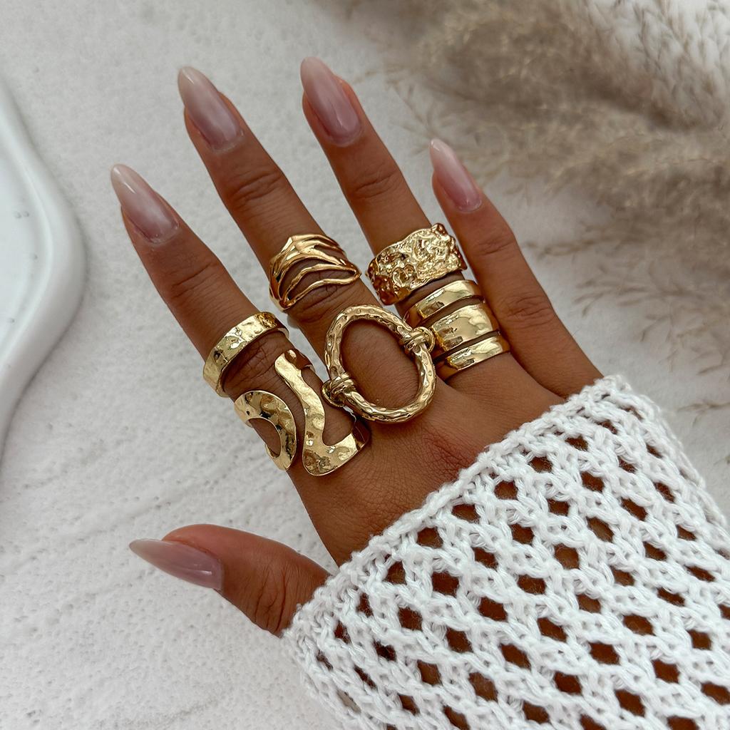 Design Sense Metal Cross-Pleated Ring Set, Hip Hop Water Drop Hug Glossy Ring Woman