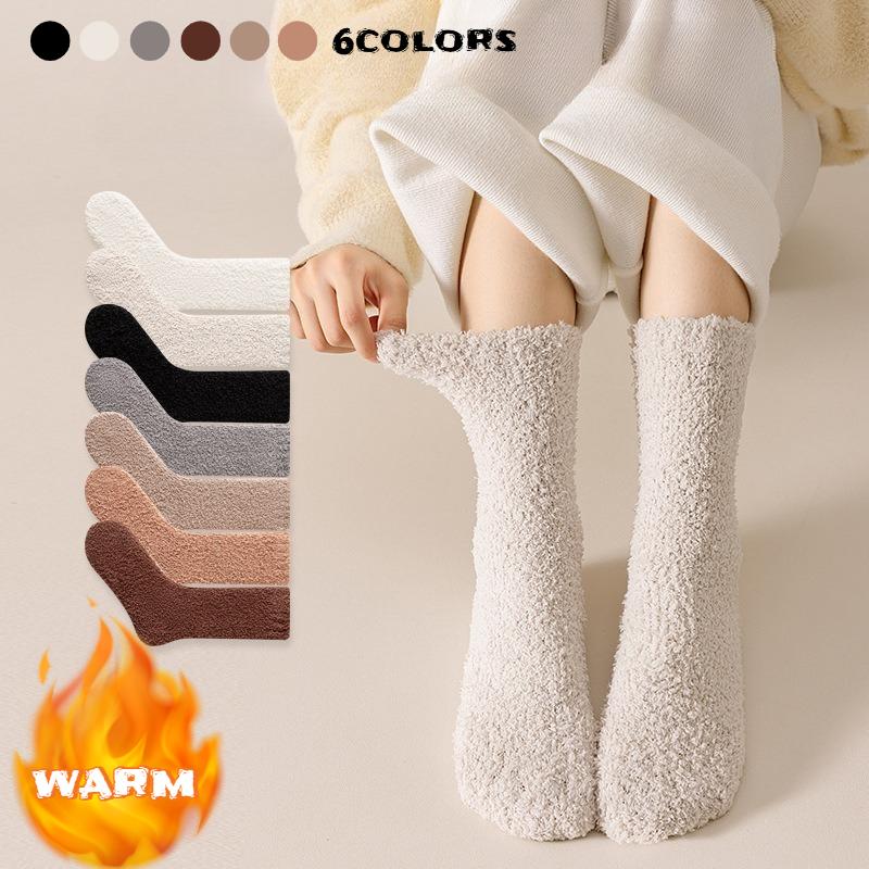 Autumn Winter Mid-Calf Socks Warm Floor Socks Women's Coral Fleece Socks