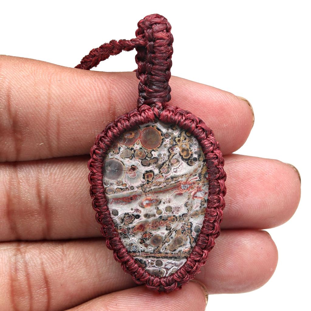 Jasper Leopard Skin Jewelry Necklace Gemstone Macrame Thread Handmade 20-36''Ad