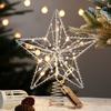 Pearl Wire Christmas Tree Star Topper LED Light 2026 New Year Xmas Tree Ornaments Natal Noel Gold Iron Sparkling Night Light