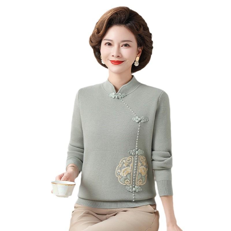 2024 Women's Plus Size Fleece-Lined Sweater for Autumn/Winter - Thick One-Piece Base Layer for Middle-Aged & Elderly Moms