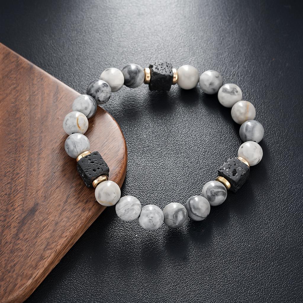 Men's Abrasive Stone Bracelet, Volcanic Stone Natural Stone Beaded Bracelet, Hand Decoration