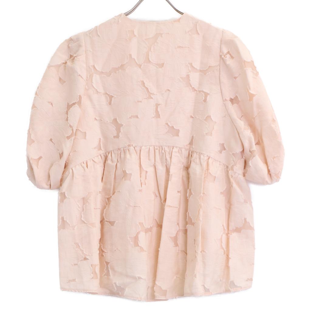 BALLSEY 23Stainless Steel Light Pink Bloom Cut Jacquard Puff Sleeve Blouse Tops 36 Light pinkUsed