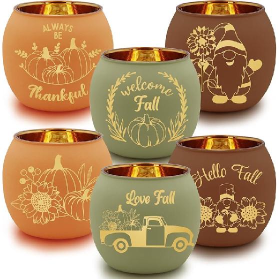 Halloween Table Decor Set of 6, Jack O Lanterns Black Glass Votive Tealight Candle Holders, Halloween Decorations Indoor Party Mantel Coffe Table