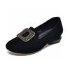 Round head women's autumn square buckle rhinestone shallow mouth flats black sheepskin small single shoes lazy shoes
