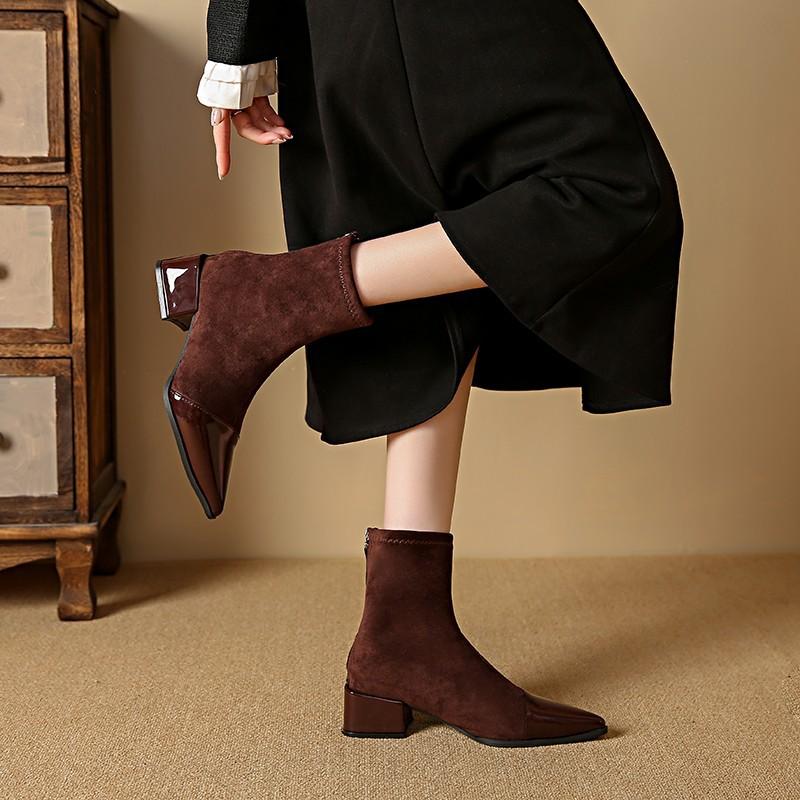 Suede boots women's autumn and winter new thin French temperament small bare boots pointed short boots women's boots