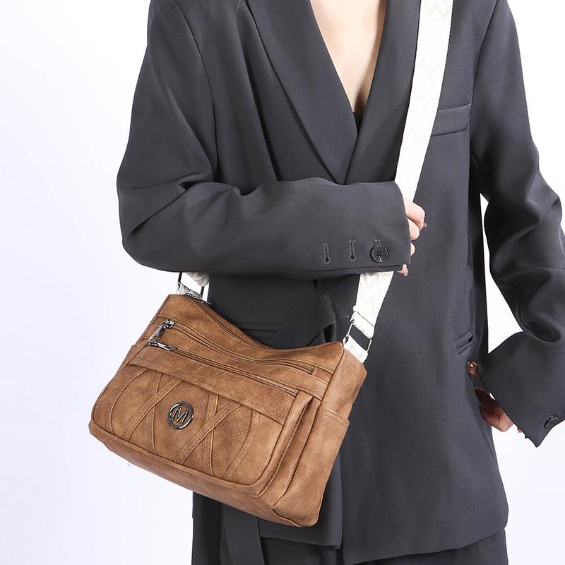 Umhängetasche Mehrfachfächer Weiches Leder Damentasche Muttertasche