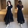 National Style Temperament Dress Women, New Summer Fashion Foreign Style Waist Thin Knee Chiffon Long Skirt