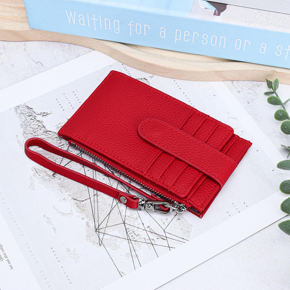 

Genuine leather women zipper purse brand design coin purse id card holder Cowhide ladies wallets panelled money wristlet bags