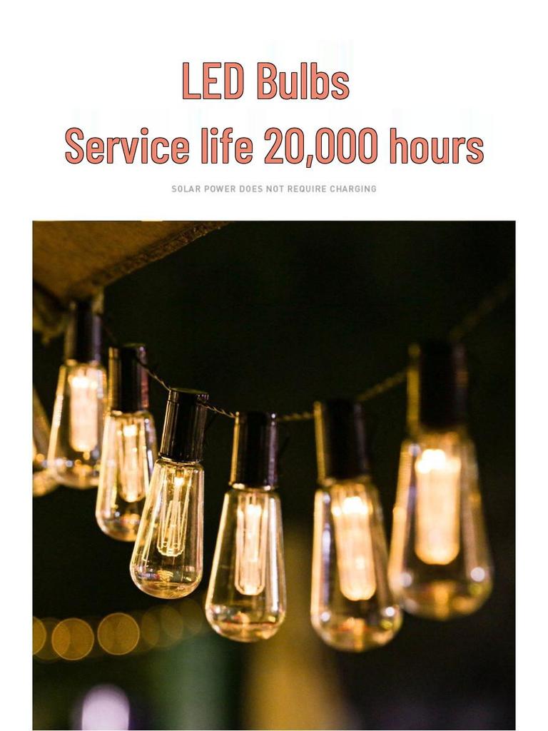 Edison Solar Papaya String Lights - Retro Outdoor Waterproof Decor