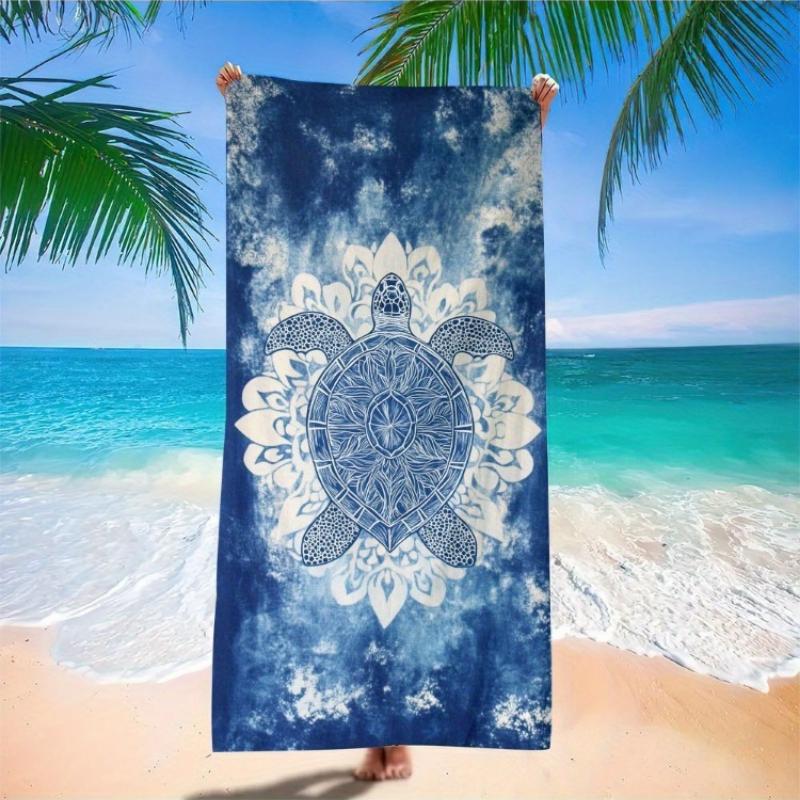

1pc Extra Large Microfiber Beach Towel - Quick-Dry Sand-Free Lightweight Oversized Towel with Sea Turtle & Ocean Wave Design W40*H60(CM)