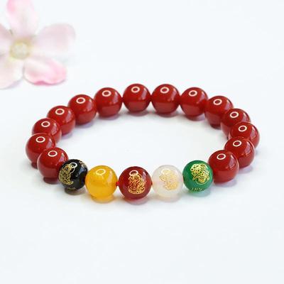 JuanYu Red Agate Chalcedony Bracelet: Five Ways To Wealth Temple Scenic Jewelry MN3121204