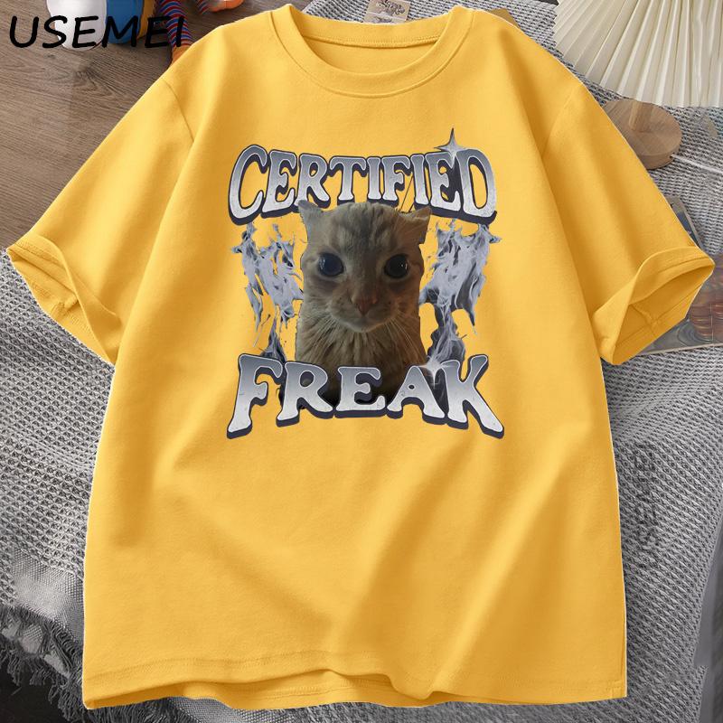Certified Freak Funny Cat Meme TShirt Unisex Women Vintage Kitty Graphic Tee Funny Pet Humor Unisex 90s Y2k Clothes Cotton Tshirt