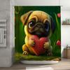 Adorable Dog Print Shower Curtain with Heart Shaped Pug Toy for Bathroom Decor Home Textiles Decoration Item #7892136450