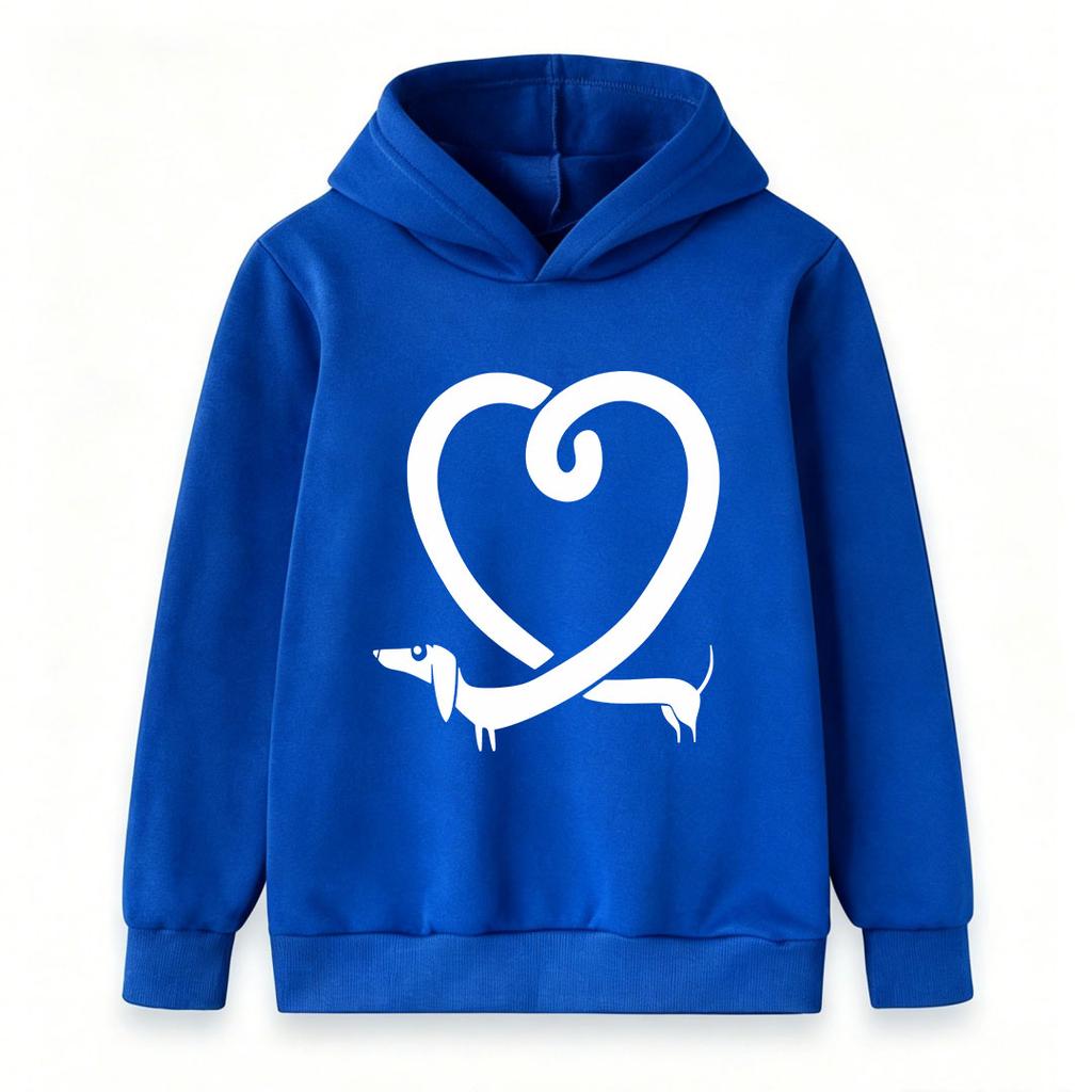 Kids Boys Girls Pullover Hoodie, Cute Dachshund Heart Print Soft Casual Long Sleeve Hooded Sweatshirt for Daily Wear, School and Outdoor Activities
