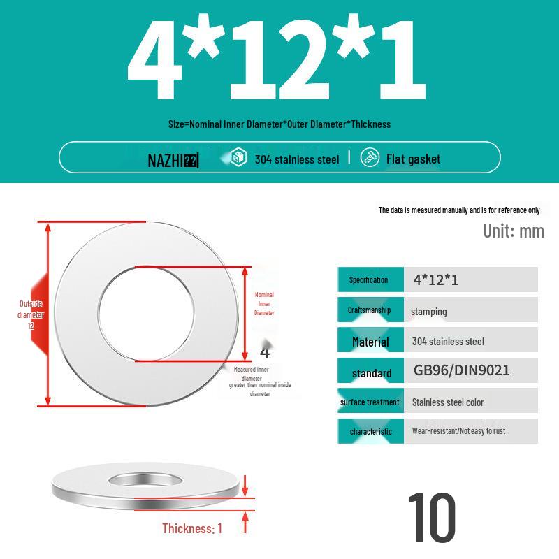 Thickened 304 Stainless Steel Flat Washer Spacer (M4-M8)