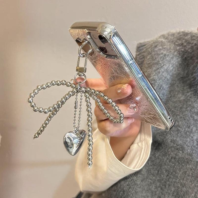 Cute Bead Bowknot Heart Keychain Pendant Lovely Hanging Decorations Keyring Charm for Purse Bag Backpack Handbag