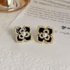 Elegant Zircon Flower and Pearl Stud Earrings - High-End Niche Design