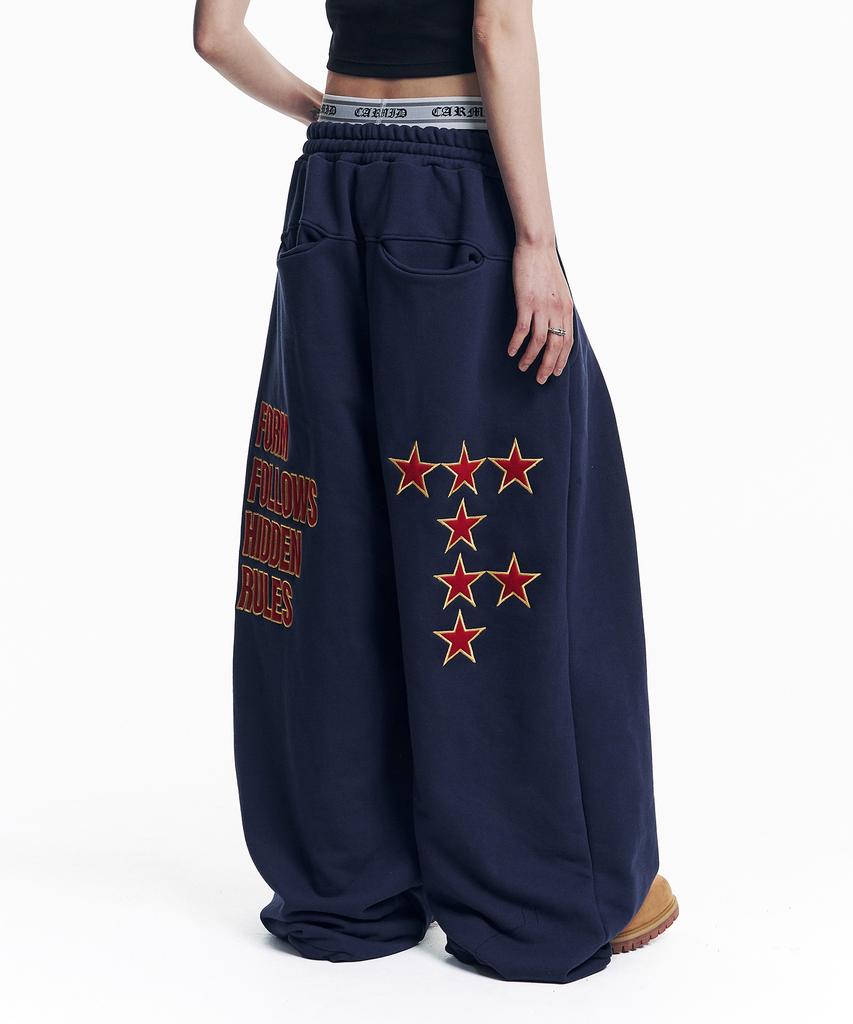 EASY NO EASY Star Lettering Patch Sweatpants - Navy