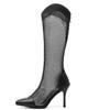 Fashion Summer High Heels Knee Boots For Women 2024 Spring Point Toe Lace Long Boots Dance Party Shoes Ladies Boot Plus Size