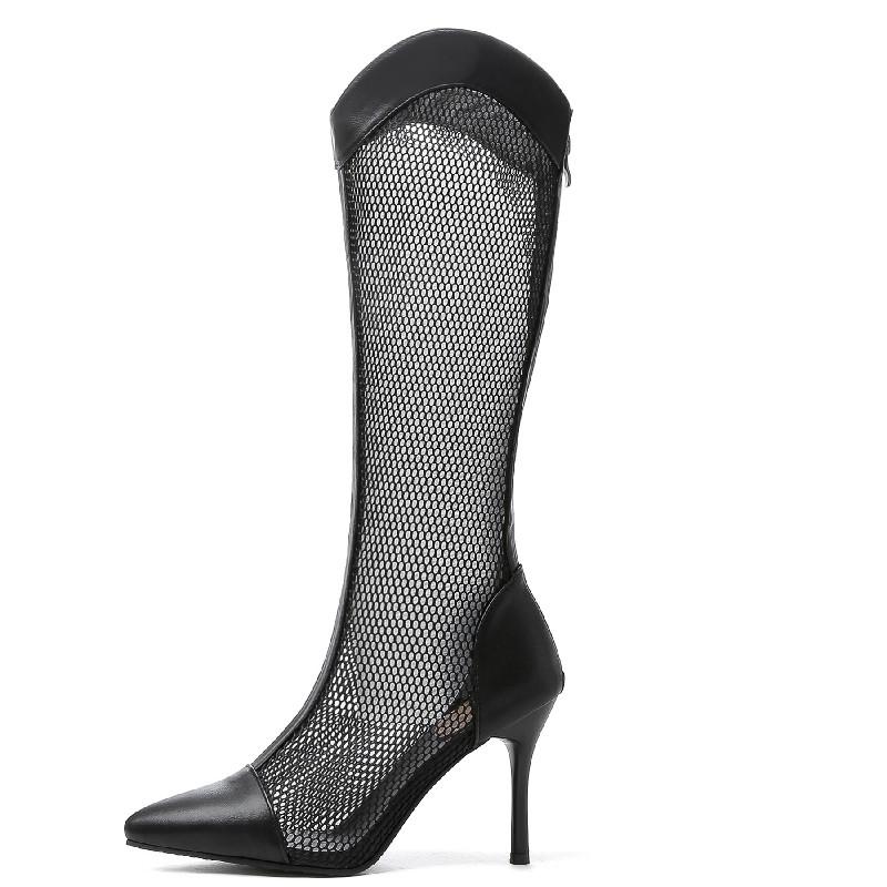 Fashion Summer High Heels Knee Boots For Women 2024 Spring Point Toe Lace Long Boots Dance Party Shoes Ladies Boot Plus Size