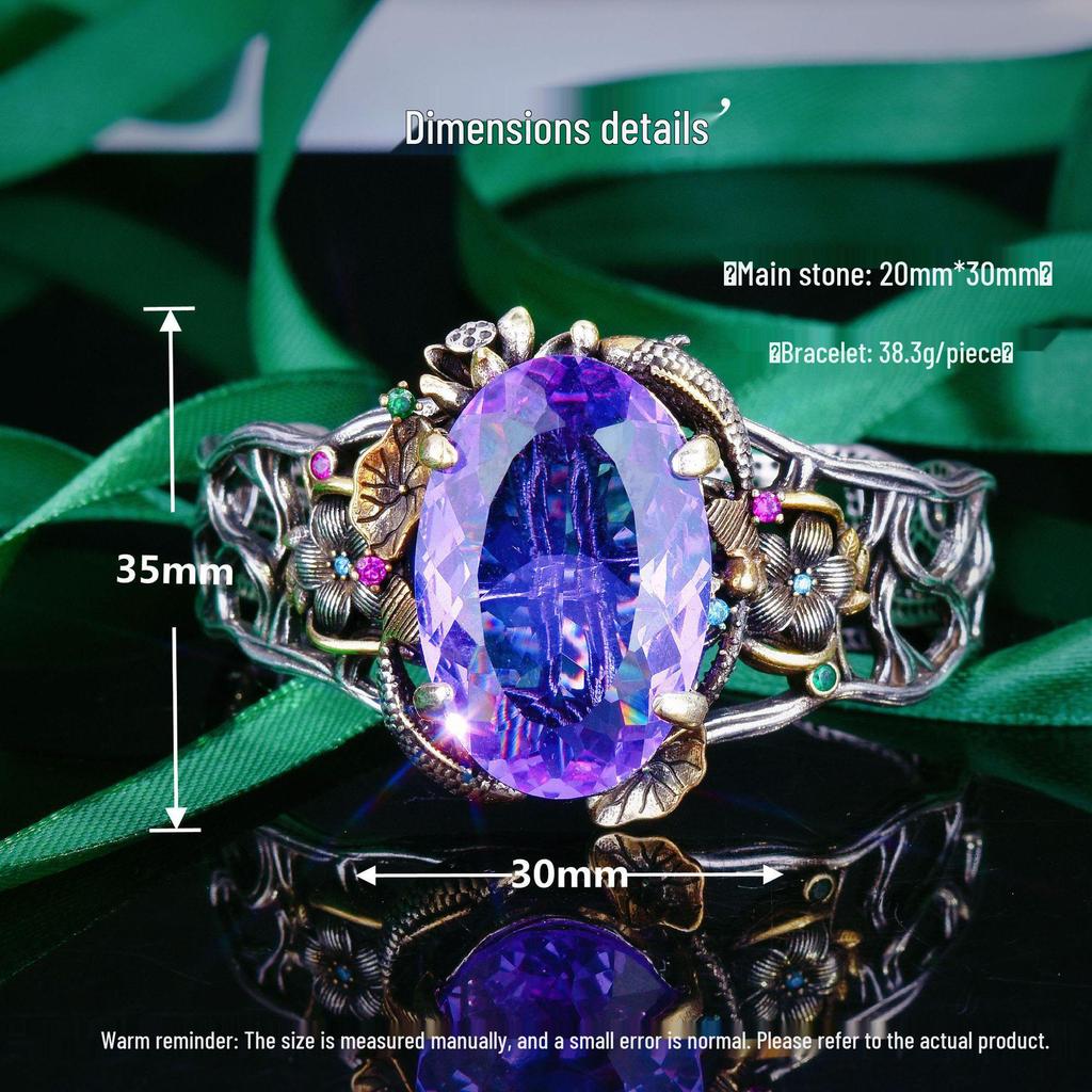 Italian Retro Filigree Double Fish Lotus Jewelry Set: Lotus Leaf Bracelet, Gem Pendant, Earrings, and Ring.