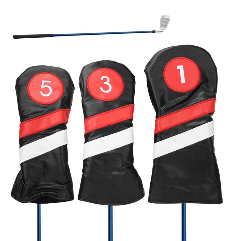 3PCS PU Leather Waterproof Thicken Lining Golf Putter Head Cover Wooden Club Headcovers AccessoryBlack