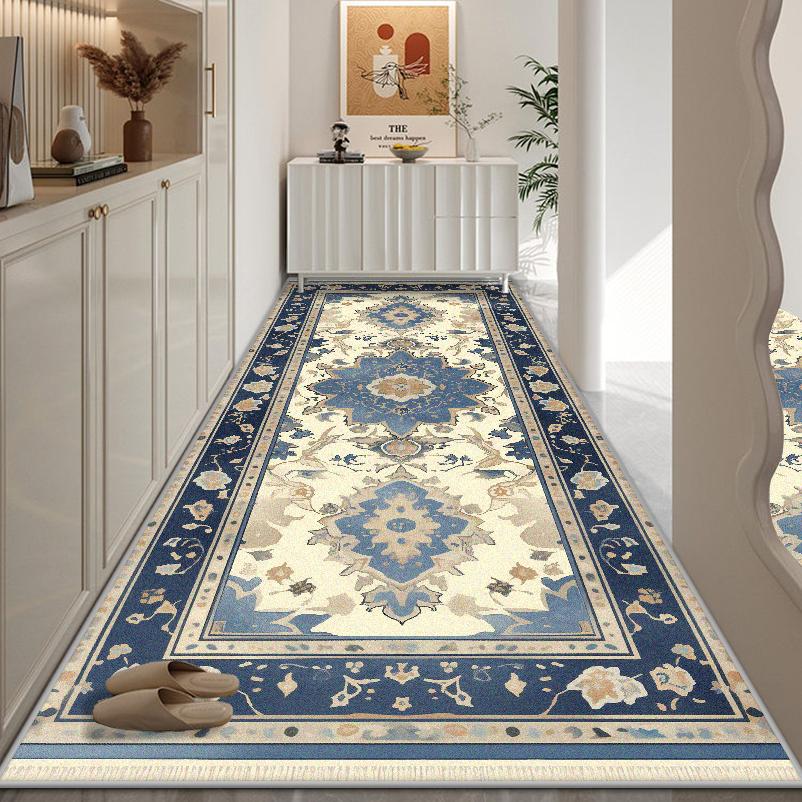 New Classical Flower Design Soft Decor Home Entryway Long Carpet Light Luxury Big Size Hallway Rug Washable Stair Antiskid Mat