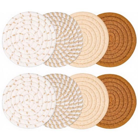 Boho Cotton Coaster Set with Holder Absorbent Heat-Resistant Placemats for Kitchen Dining Non-Slip Reusable Rustic Home Decor for Cups Mugs