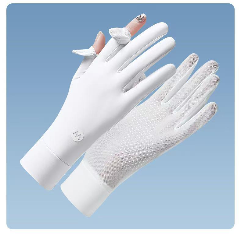 

Женские летние перчатки с защитой от УФ-лучей, из ледяного шелка, без пальцев, с откидной верхней частью: Дышащий, Впитывающий пот, для вождения и езды на велосипеде на открытом воздухе. белый