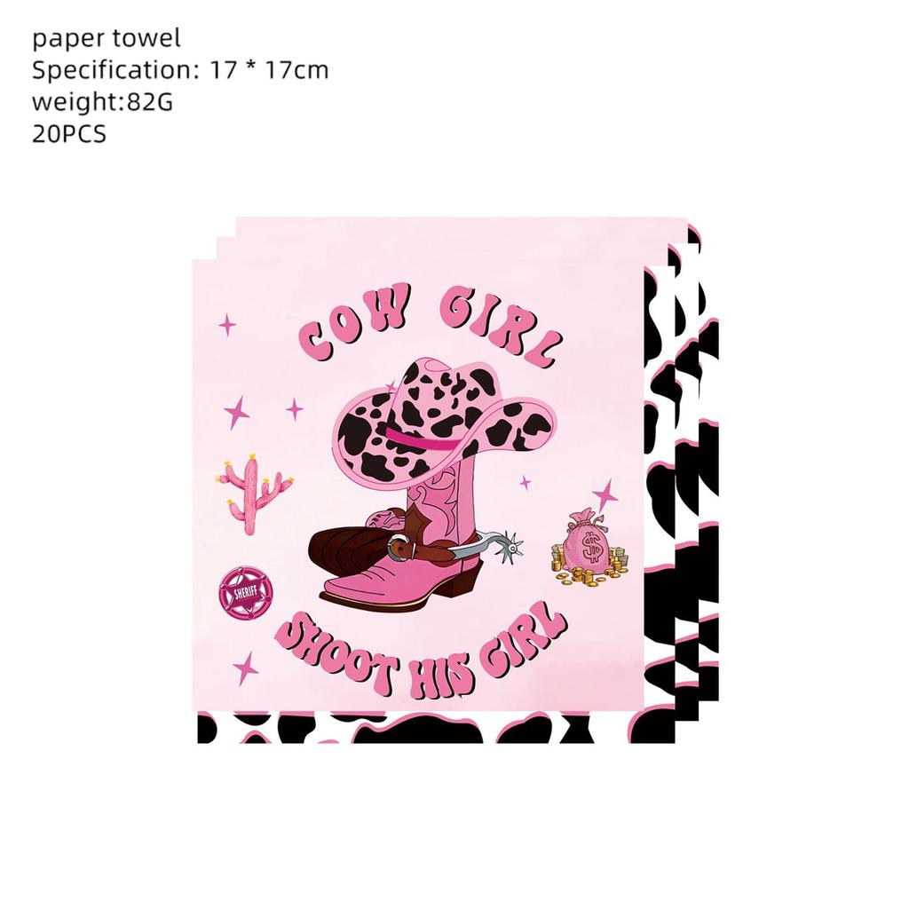 Pink Cowgirl Party Tableware Set: Gun & Rose Series Cups, Plates, Decorations