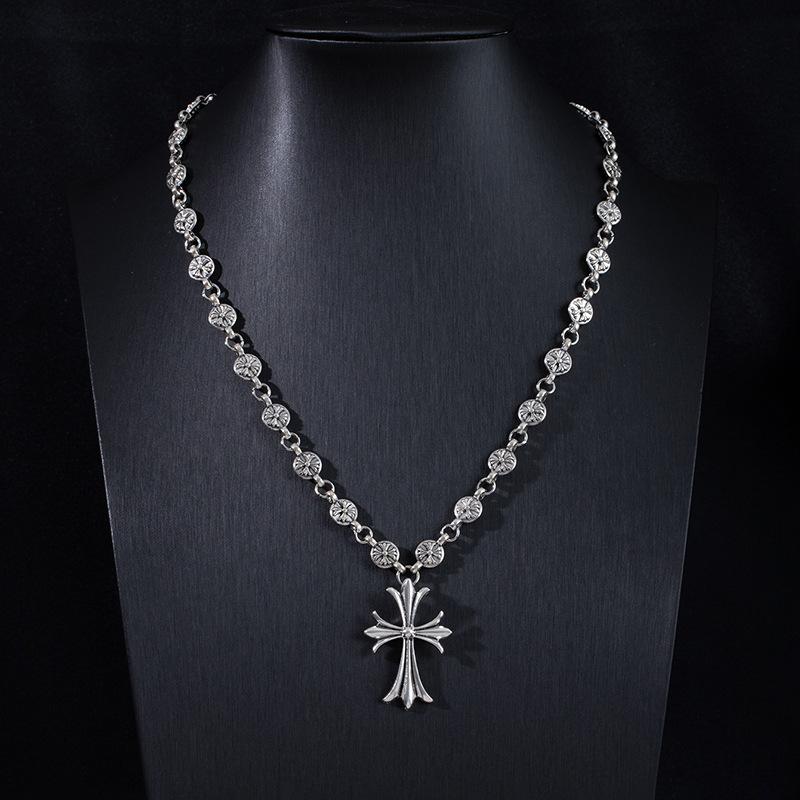 Street Hip Hop Nightclub Trendy Brand Cross Necklace Handmade Chain Retro Hanging Chain Sweater Chain Exquisite Personality High Sense