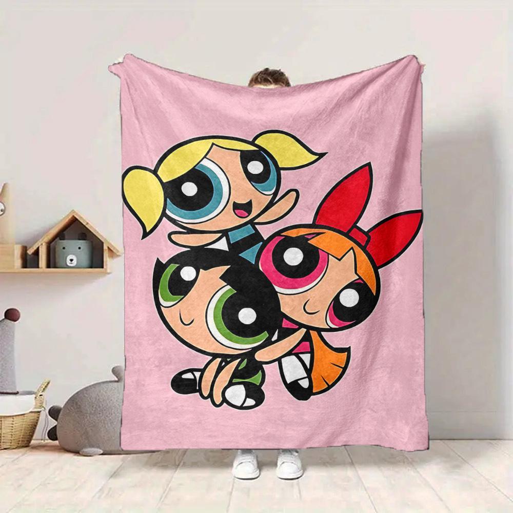 1pc Powerpuff Girls Flannel Throw Blanket Lightweight Soft Warm All Season Blanket for Sofa, Bed, Travel,L1028122